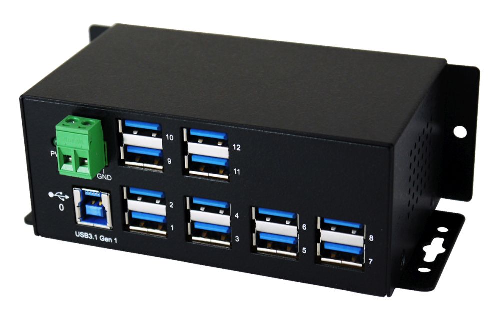 12 Port USB 3.0/ 3.1 (Gen.1) Metall HUB, 12x Buchse A, Upstream Buchse B, 15KV ESD Überspannungsschutz, Exsys® [EX-1112HMS]