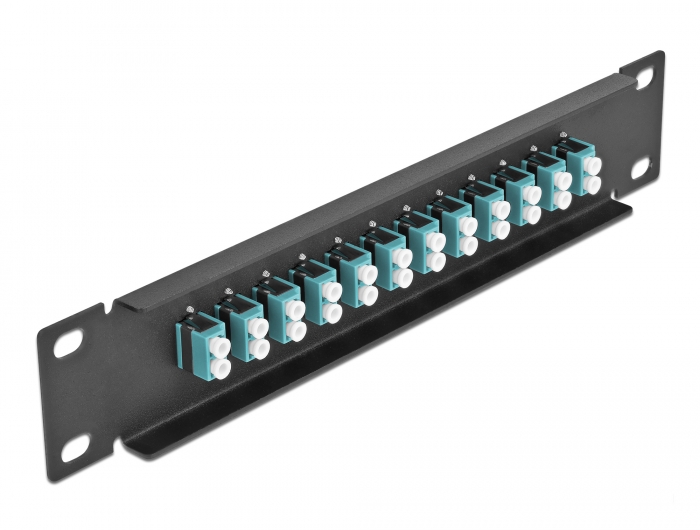 10" LWL Patchpanel 12 Port LC Duplex aqua 1 HE schwarz, Delock® [66768]