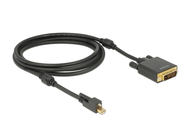 Kabel mini Displayport 1.2 Stecker mit Schraube an DVI Stecker 4K Aktiv schwarz 2m, Delock® [83726]