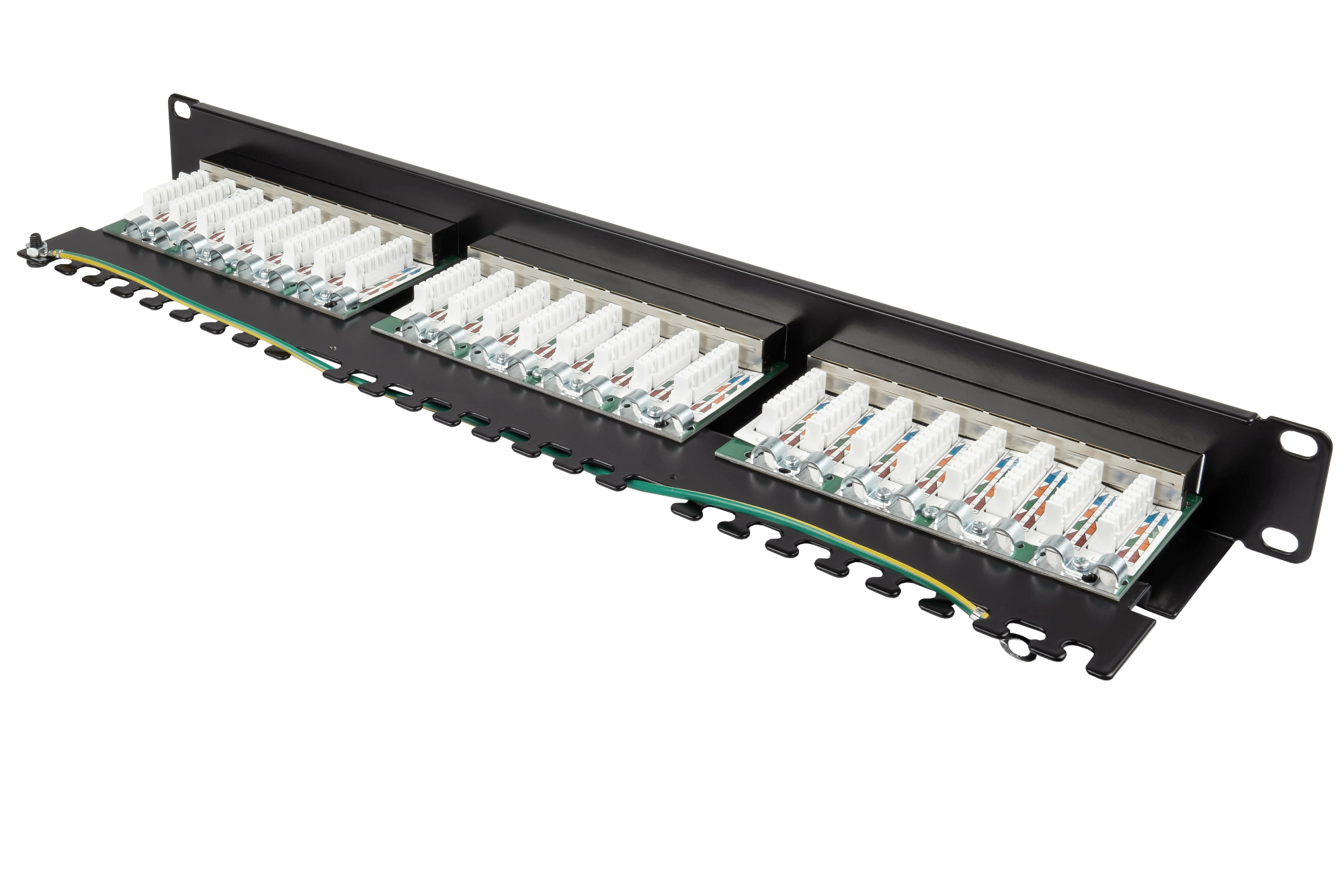 Patchpanel 19" Cat. 6, 24-Port, 1 HE, STP geschirmt, werkzeugloses Öffnen, Tiefschwarz (RAL9005), Good Connections®