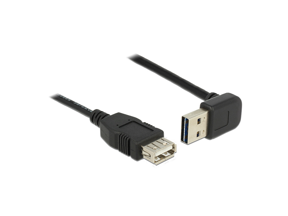 Verlängerungskabel USB 2.0 EASY Stecker A oben/unten gewinkelt an Buchse A, schwarz, 1m, Delock® [83547]