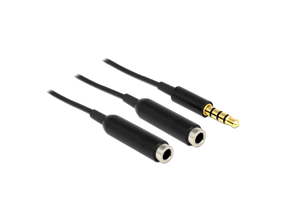 Audiokabel  Klinkenstecker 3,5 mm 4 Pin an 2 x Klinkenbuchse 3,5 mm 4 Pin, schwarz, 0,25m, Delock® [65575]