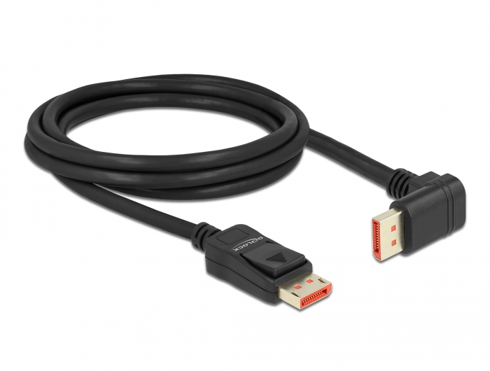 DisplayPort Kabel Stecker gerade zu Stecker 90° unten gewinkelt 8K 60 Hz, schwarz, 2 m, Delock® [87051]