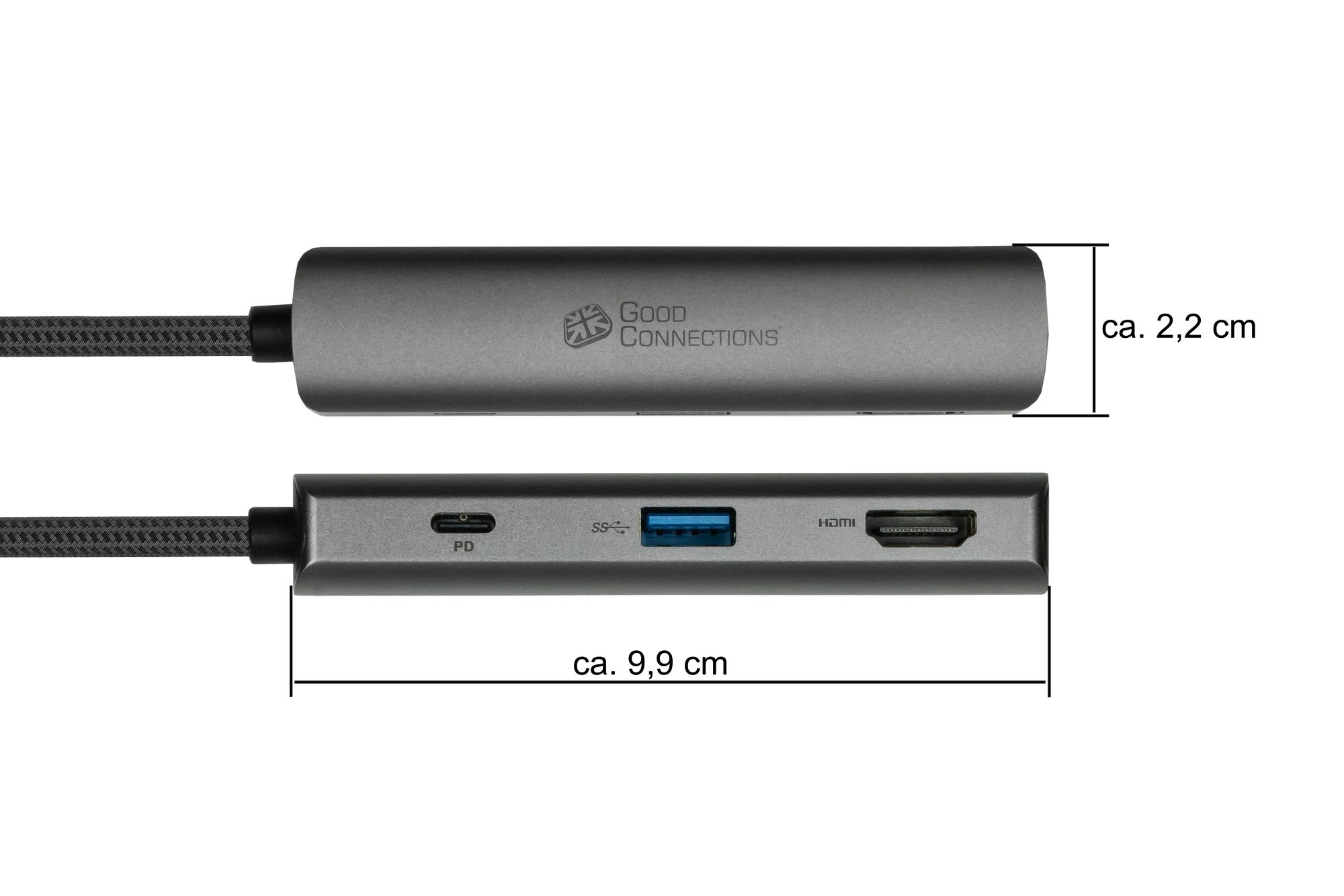USB-C™-Hub (3-Port), 1x HDMI 2.0, 1x USB-C™ (PD 94W), USB 3.0 A, anthrazit, Good Connections®