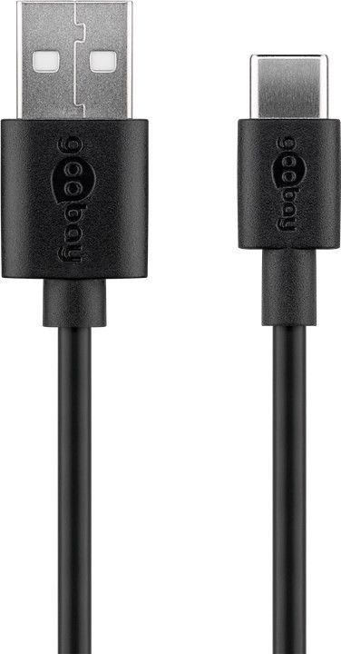USB-Ladegerät, 1 Port, 1A, flache Bauform, inkl. Anschlusskabel USB Stecker A an USB-C™ Stecker, schwarz, 1m