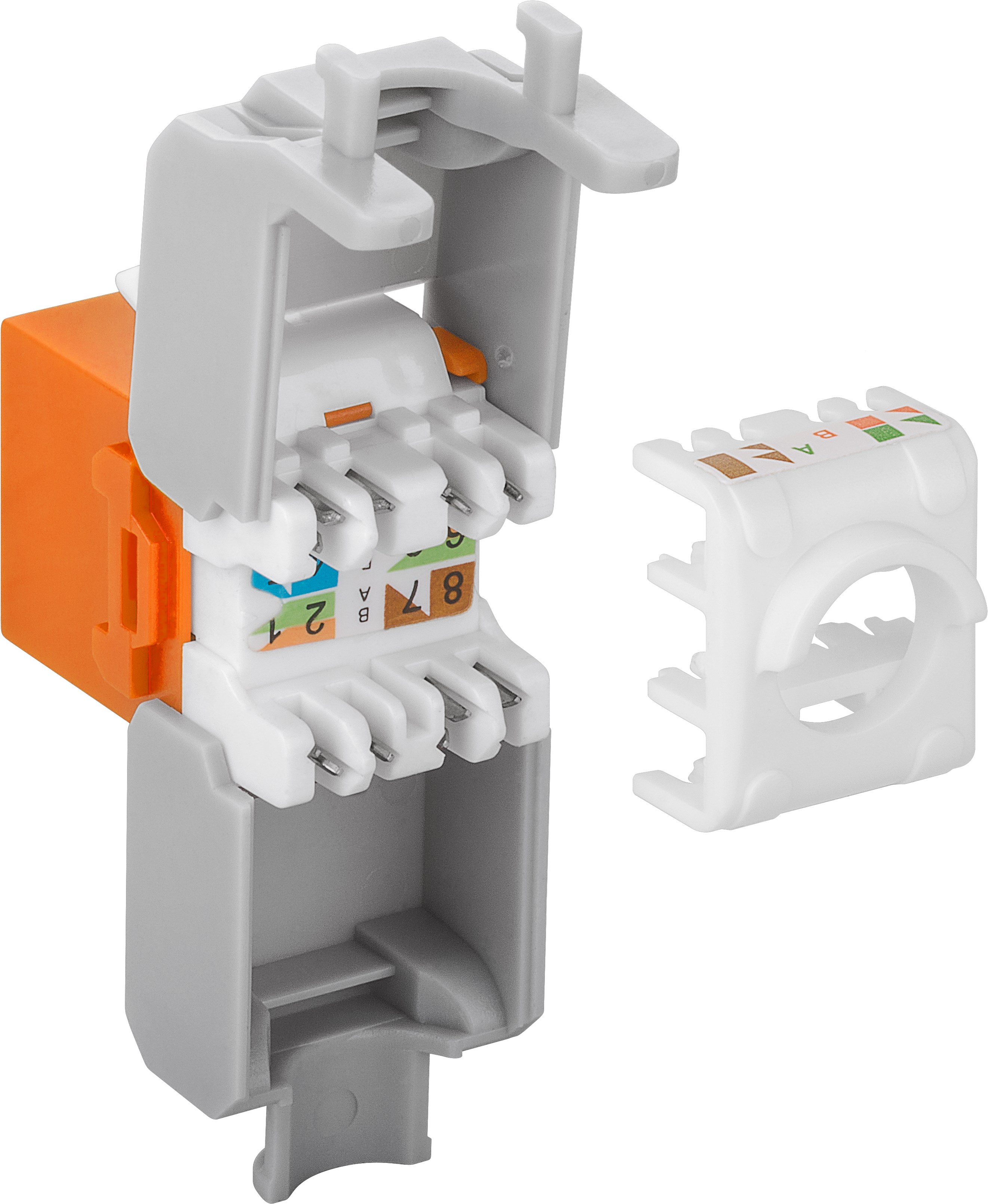 KeyStone RJ45 Jack, Cat. 6a, ungeschirmt, 500MHz, weiß/orange