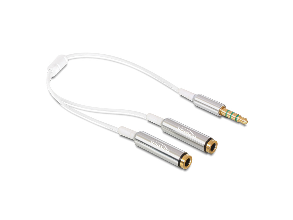 Audiokabel  Klinkenstecker 3,5 mm 4 Pin an 2 x Klinkenbuchse 3,5 mm 4 Pin, weiß, 0,25m, Delock® [65576]