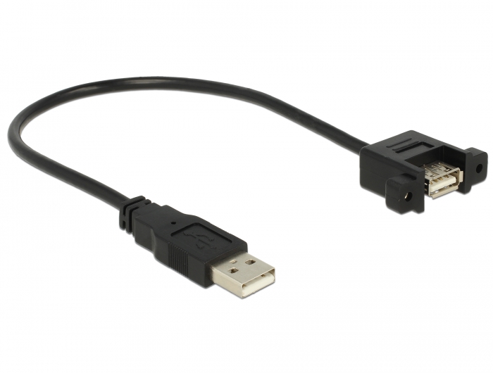 Kabel USB 2.0 Typ-A Stecker an USB 2.0 Typ-A Buchse zum Einbau, schwarz, 0,25 m, Delock® [85462]