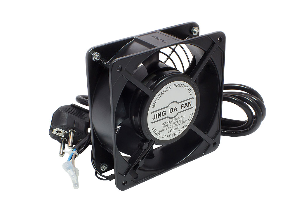 Einbaulüfter 120x120x38 mm, Metallausführung, inkl. Lüftergitter und 1,8m Schutzkontakt-Anschlusskabel