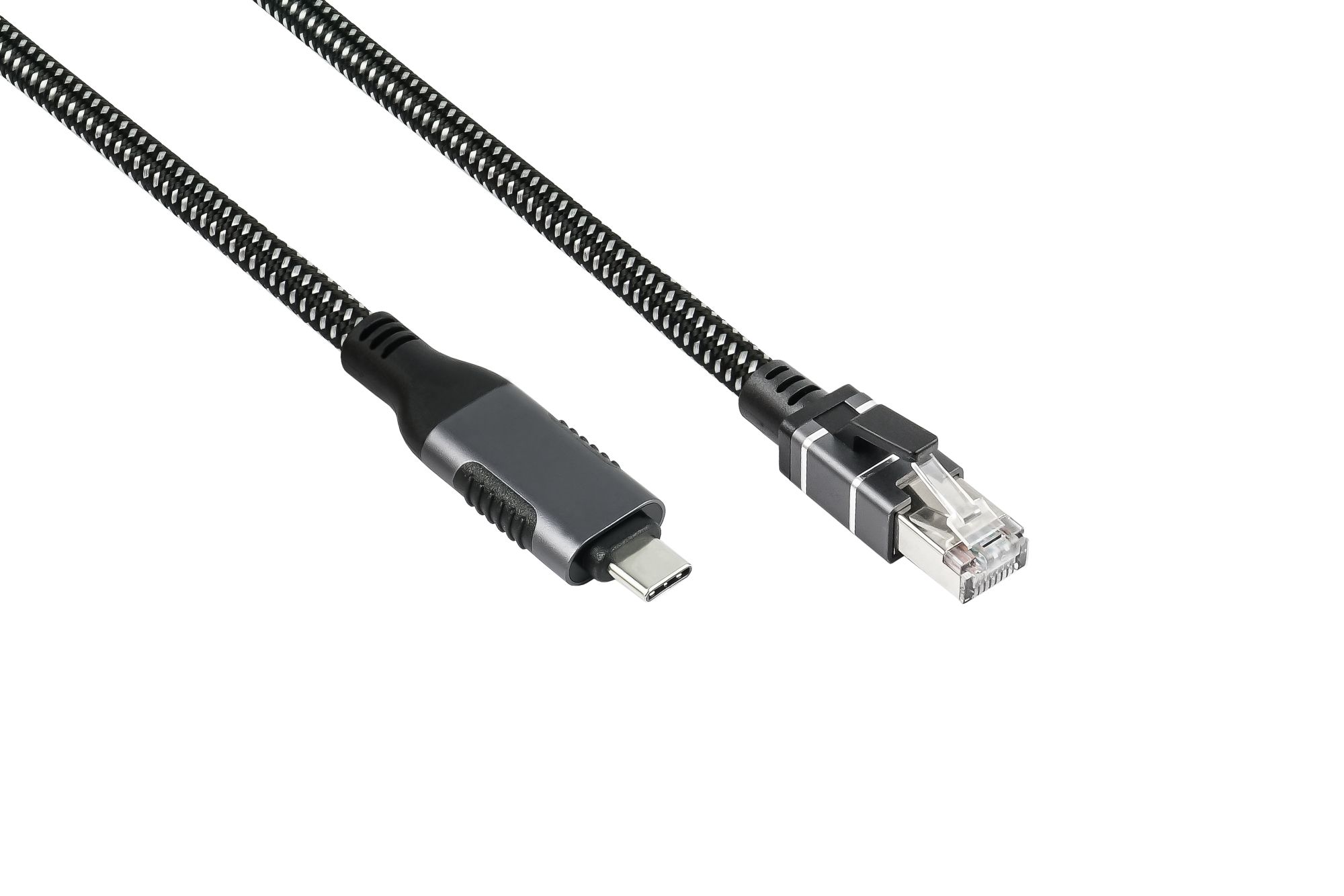 Ethernet-Kabel USB-C™ Stecker an RJ45 Stecker, Textilmantel, anthrazit, 10m, Good Connections®