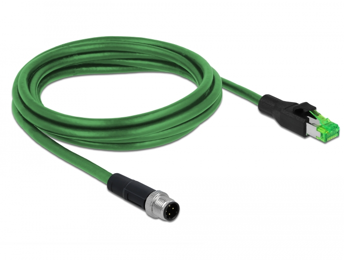 Netzwerkkabel M12 4 Pin D-kodiert an RJ45 Stecker PVC, grün, 2 m, Delock® [85438]