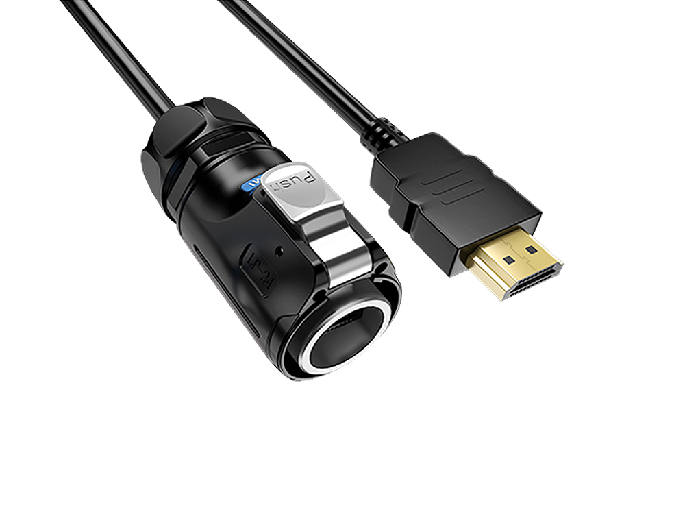 Industrie-Steckverbinder S1 - HDMI 2.0b Kabel, Stecker A mit Klick-Arretierung an Stecker A, M24, IP65/67, 1m, Good Connections®