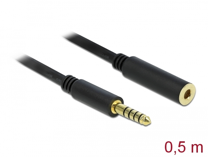 Verlängerungskabel Klinke 4,4 mm 5 Pin Stecker an Buchse, schwarz, 0,5 m schwarz, Delock® [85795]