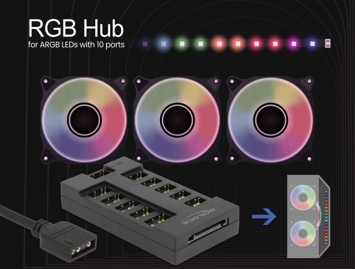 RGB Hub für ARGB LEDs mit 10 Ports, Delock® [64128]