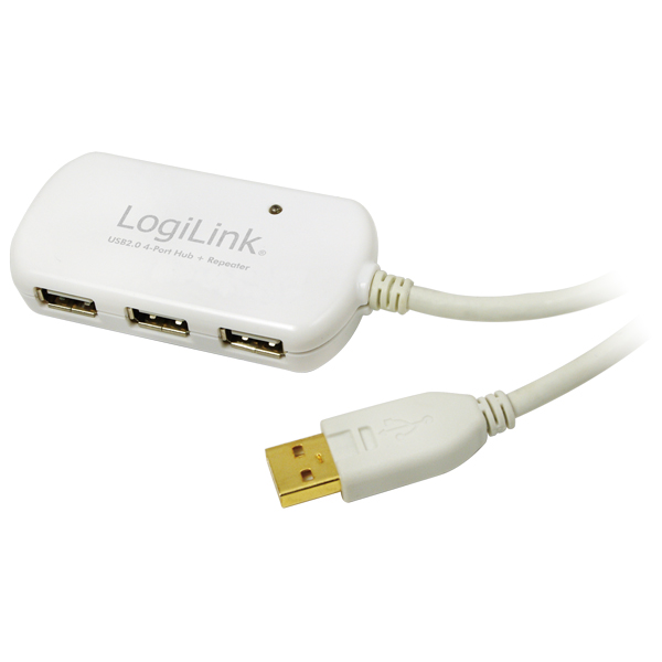 LogiLink® USB 2.0Verlängerung Stecker A an 4x Buchse A, aktiv, weiß, 12m [UA0108]
