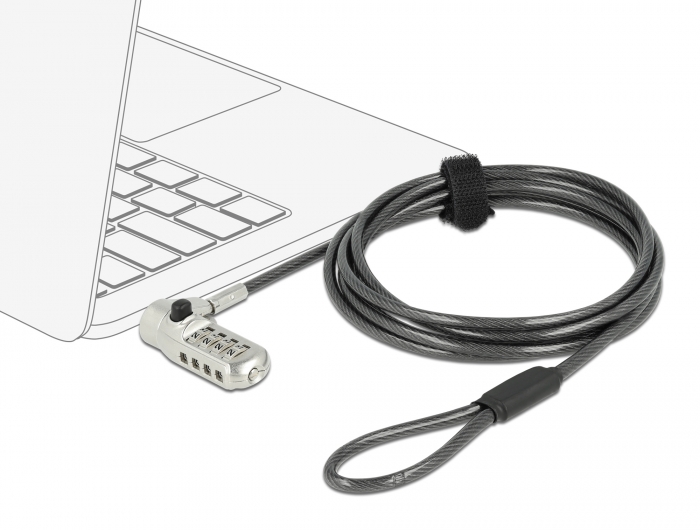 Notebook Sicherungskabel mit 3 Verriegelungsköpfen und Zahlenschloss für Kensington, Noble Wedge und Nano Slot und Zahlenschloss, Navilock® [20677]