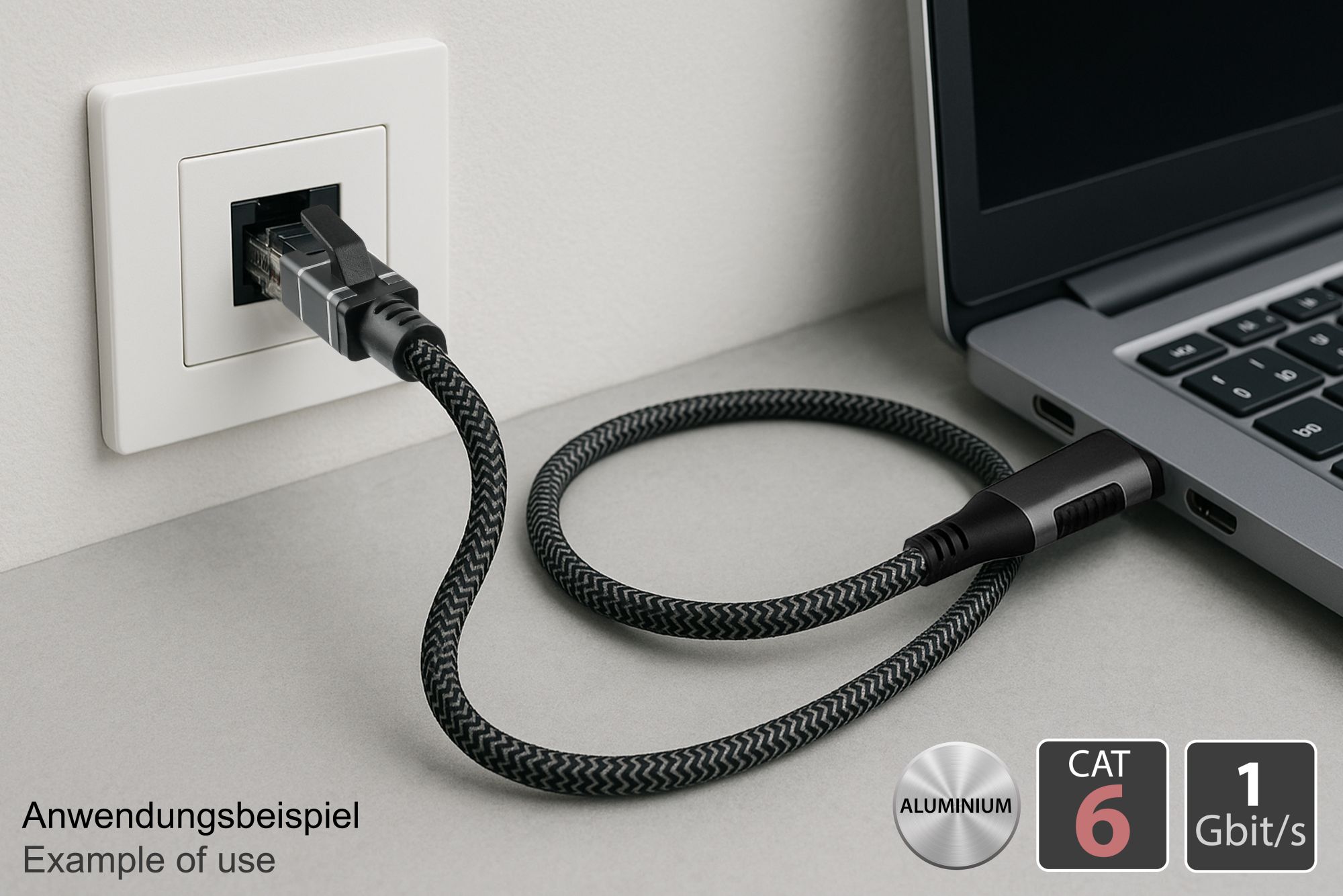 Ethernet-Kabel USB-C™ Stecker an RJ45 Stecker, Textilmantel, anthrazit, 1,5m, Good Connections®