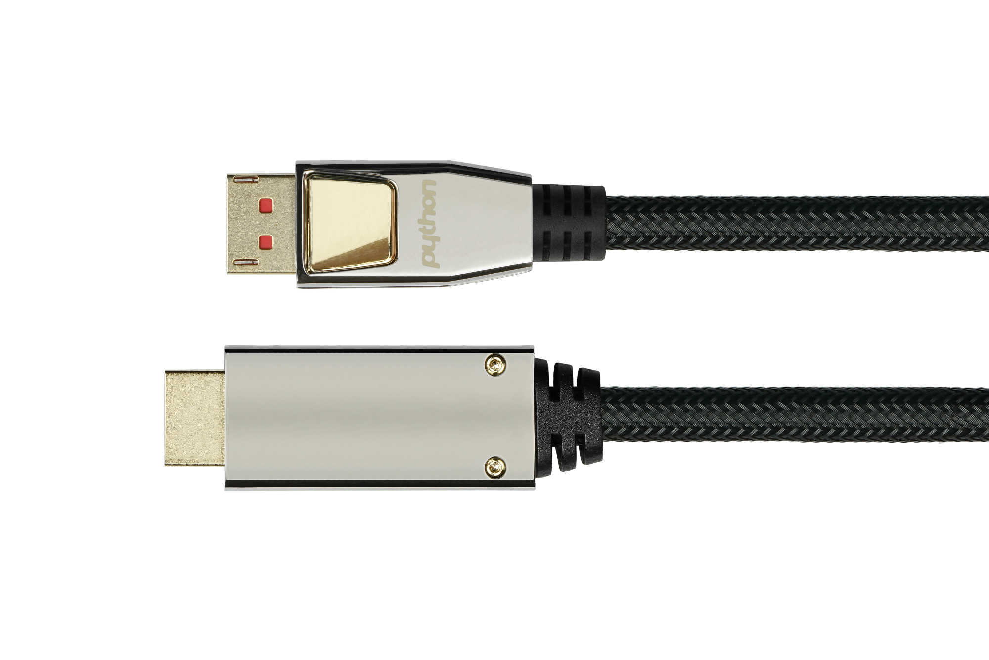 Anschlusskabel DisplayPort 1.4 an HDMI 2.0, 4K / UHD @60Hz, Vollmetallstecker, vergoldete Kontakte, OFC, Nylongeflecht schwarz, 5m, PYTHON® Series