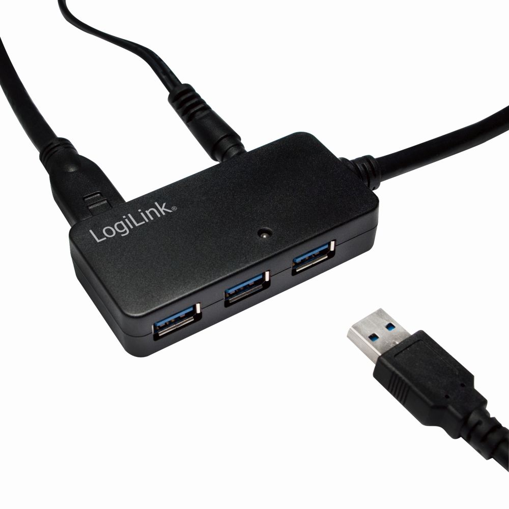 USB 3.0 Aktives Repeater- und Verlängerungskabel bis zu 10m mit 4-Port Hub, LogiLink® [UA0262]