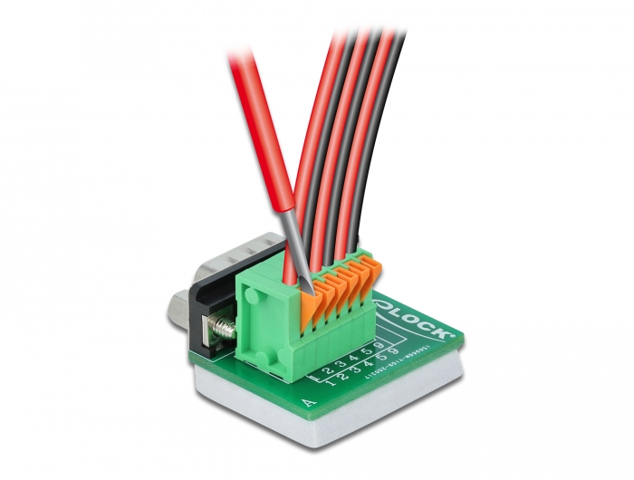D-Sub 9 Stecker zu Terminalblock mit Drucktaster vertikal, Delock® [66554]