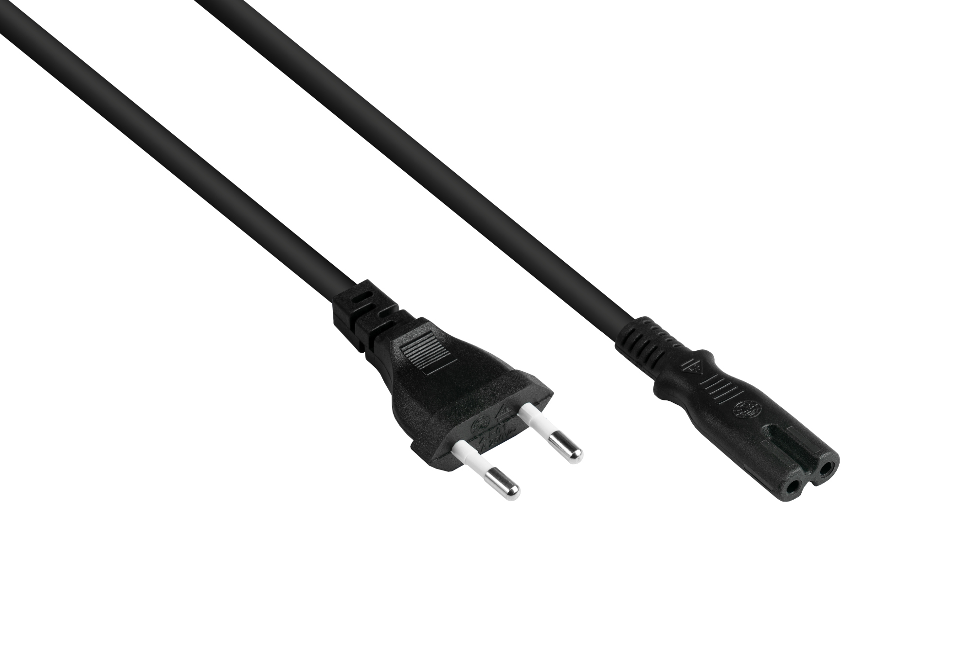 Euro-Netzkabel Euro-Stecker Typ C (gerade) an C7/Euro 8 Buchse (gerade), schwarz, 0,75 mm², 10 m, Good Connections®