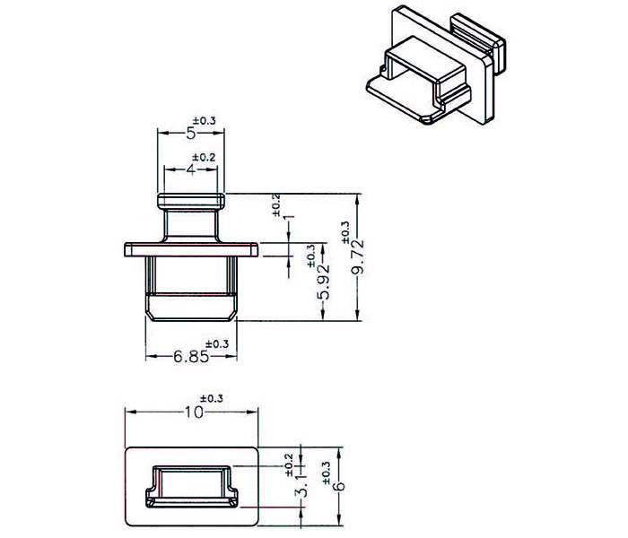 Staubschutz für USB 2.0 Mini-B Buchse, mit Griff, 10 Stück, schwarz, Delock® [64011]