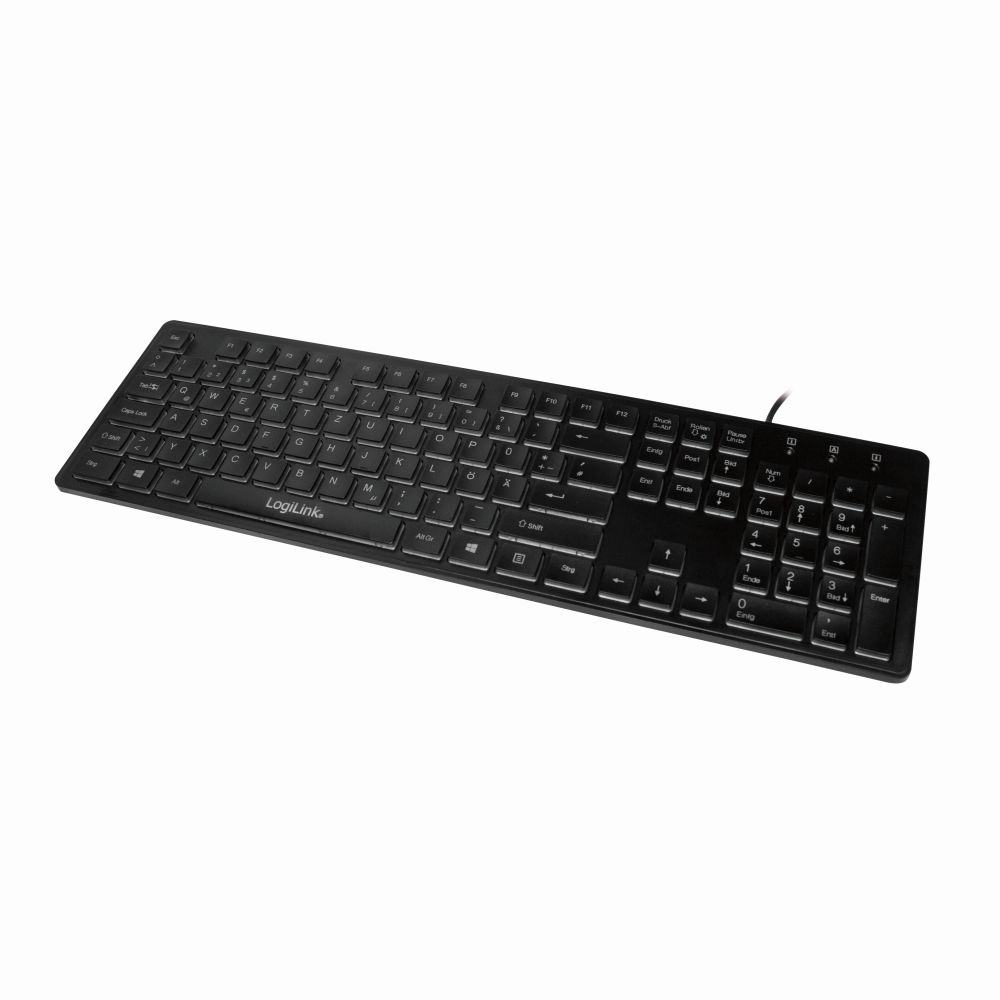 Beleuchtete Tastatur, USB 1.1, LED Regenbogen-Hintergrundbeleuchtung, Schwarz, LogiLink® [ID0138]