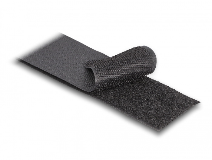 Strapazierfähiges Klettband mit Haft- und Flauschband L 25 m x B 50 mm schwarz, Delock® [20856]