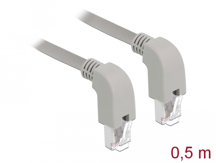 Netzwerkkabel RJ45 Cat.5e SF/UTP unten / unten gewinkelt, grau, 0,5 m, Delock® [85858]