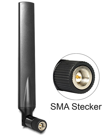 LTA Antenne SMA Band 1/2/3/4/7/9/10/13/14/17/20/25  1 ~ 4 dBi omnidirektional Gelenk schwarz, Delock ® [88451]