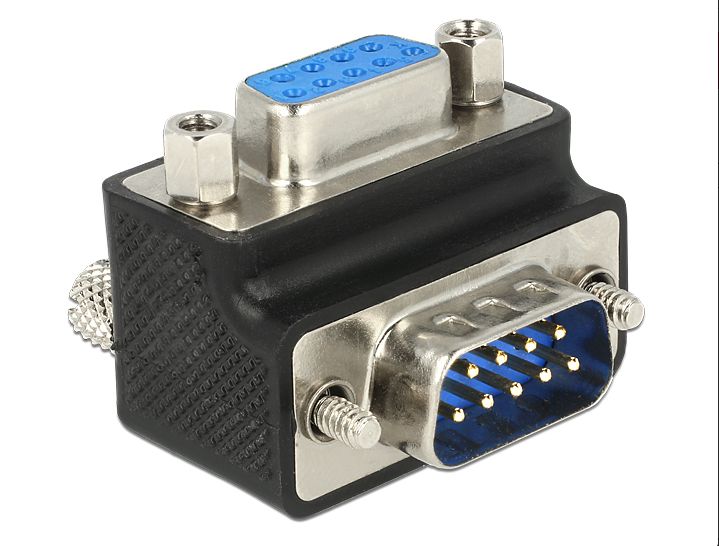 Adapter, Sub-D 9Pin Stecker an Buchse, 270° gewinkelt, Schraube/Mutter tauschbar, Delock® [65595]