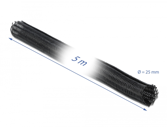 Geflechtschlauch selbstschließend 5 m x 25 mm schwarz, Delock® [18920]