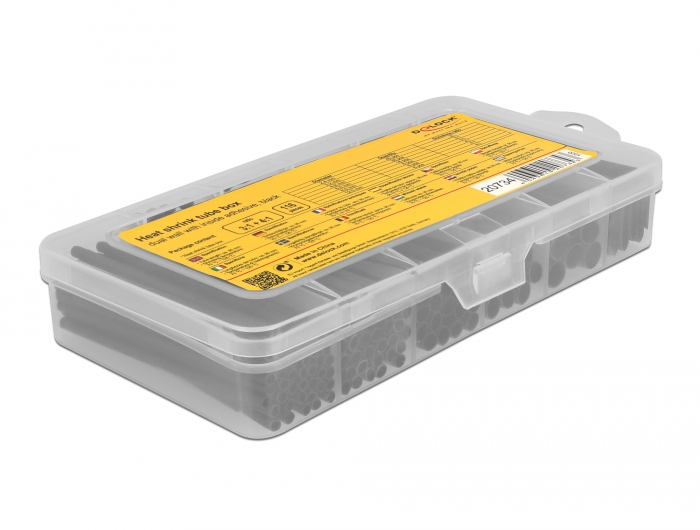 Schrumpfschlauch Sortimentsbox, Doppelwandig mit Innenkleber, Schrumpfungsrate 3:1 und 4:1, schwarz 116-teilig, Delock® [20734]