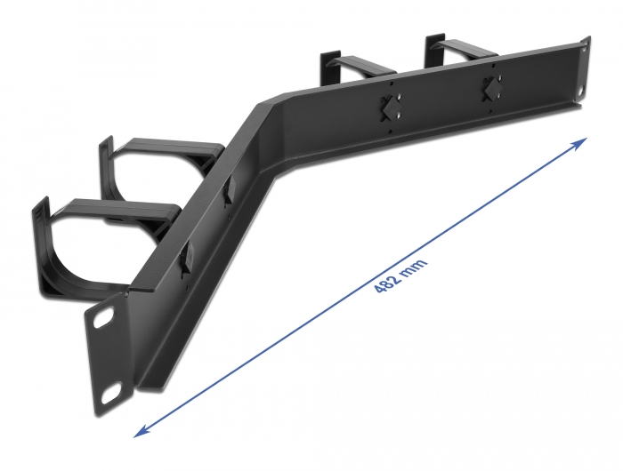 19" Kabelmanagement Rangierpanel mit 4 Bügeln gewinkelt 1 HE schwarz, Delock® [66667]