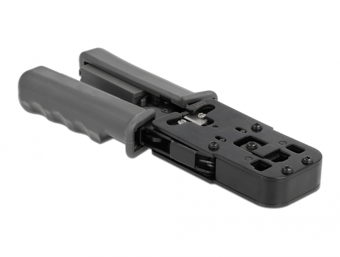 Crimpzange mit Abisolierer und Netzwerktester für 8P (RJ45), 6P (RJ12/11), 6P DEC oder 4P (RJ10) Stecker, Delock® [90511]