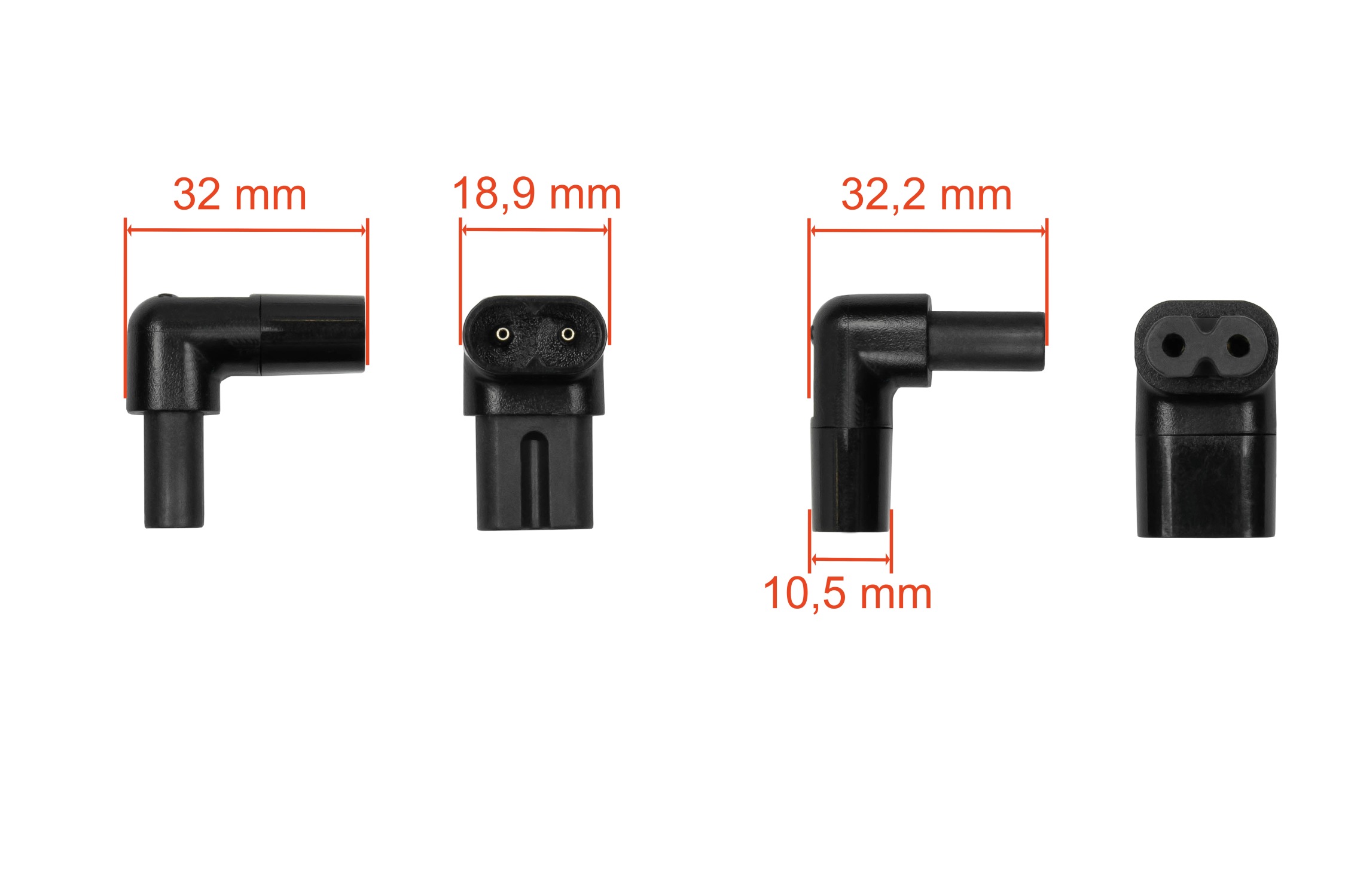 kabelmeister® Stromadapter Stecker C8 an C7/Euro 8 Buchse, oben/unten abgewinkelt, schwarz
