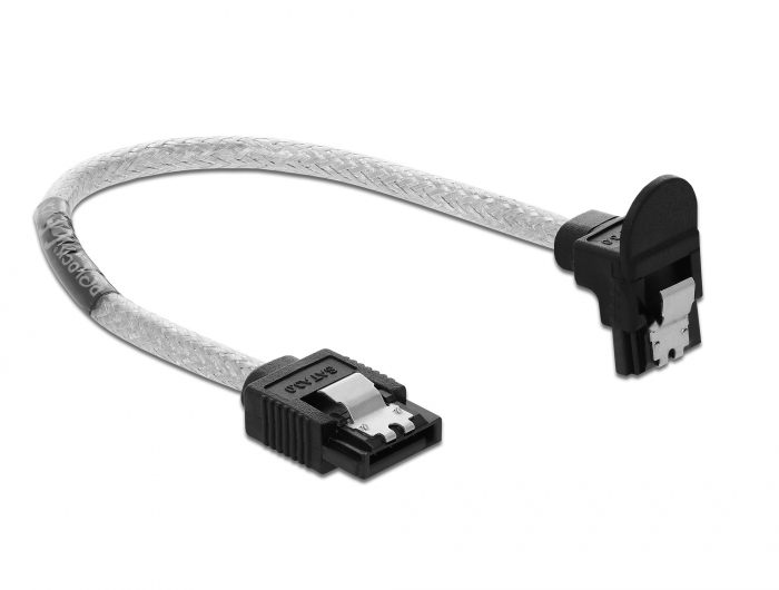 SATA 6 Gb/s Kabel gerade auf unten gewinkelt, transparent, 0,2 m, Delock® [85344]