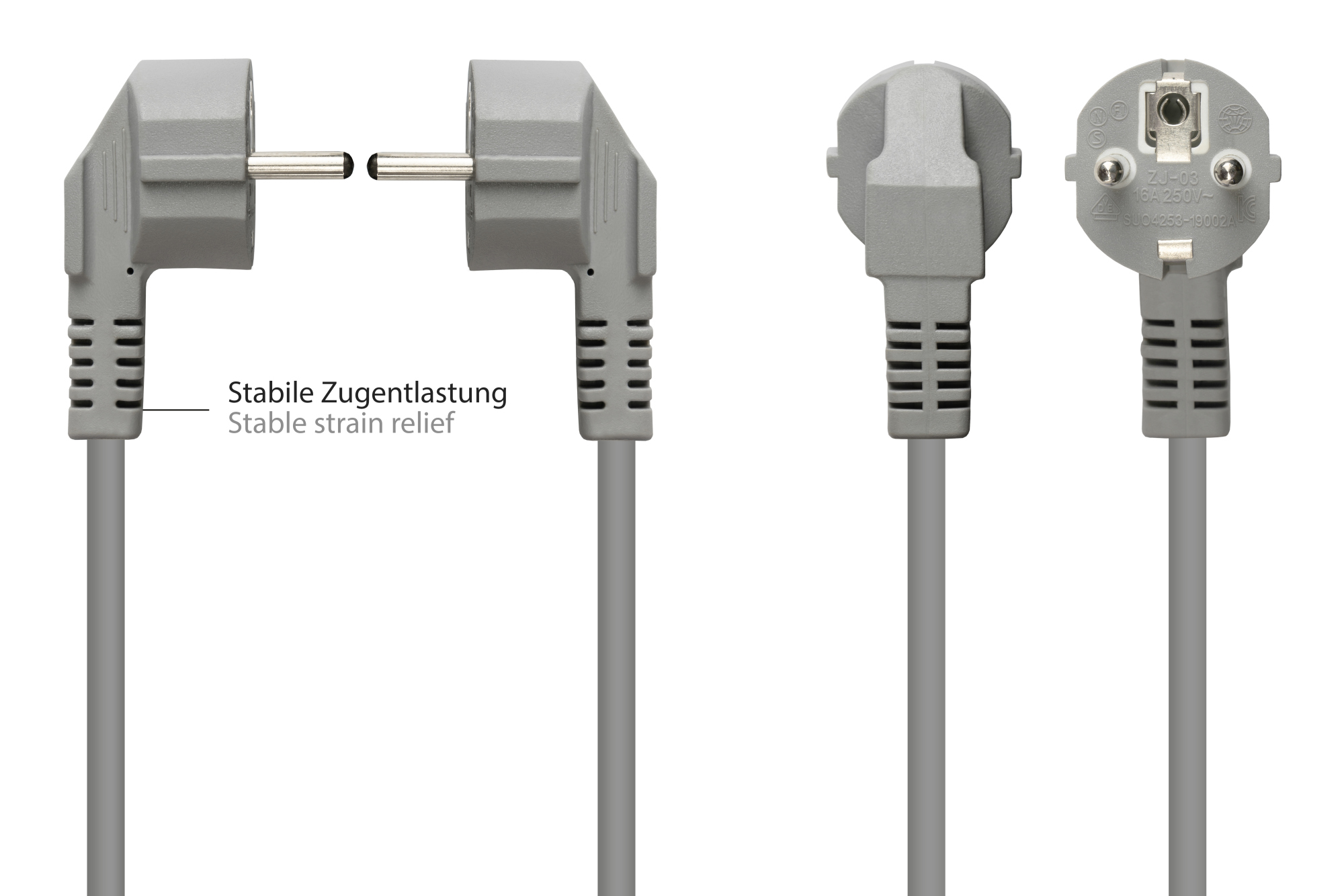 Netzkabel Schutzkontakt-Stecker Typ E+F (CEE 7/7, gewinkelt) an C13 (gerade), grau, 1,00 mm², 3 m, Good Connections®