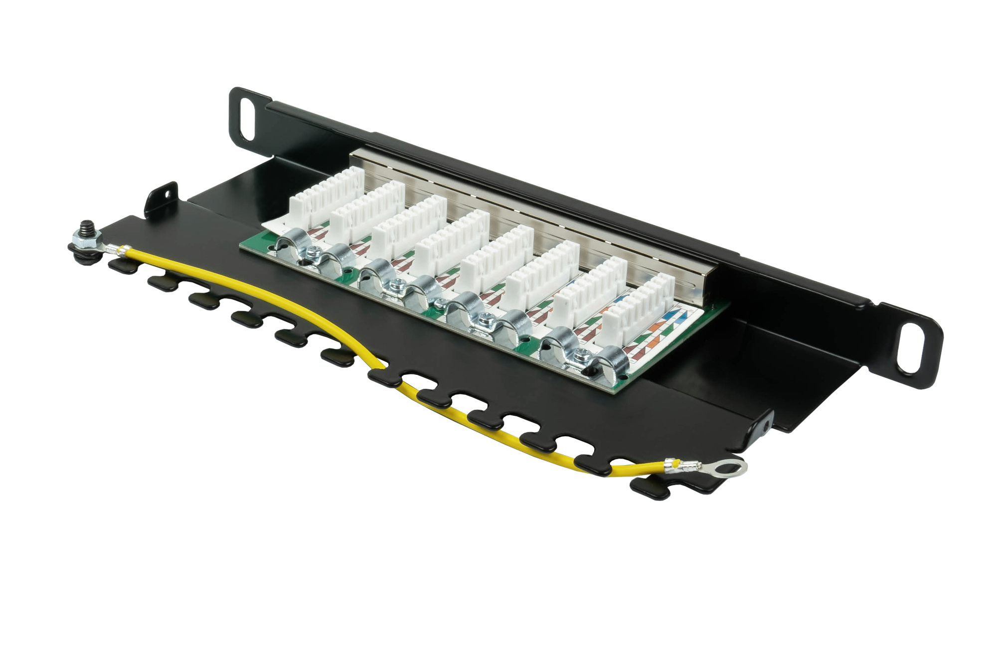 Patchpanel 10" Cat. 6, 8-Port, 0,5 HE, STP geschirmt, werkzeugloses Öffnen, Tiefschwarz (RAL9005), Good Connections®