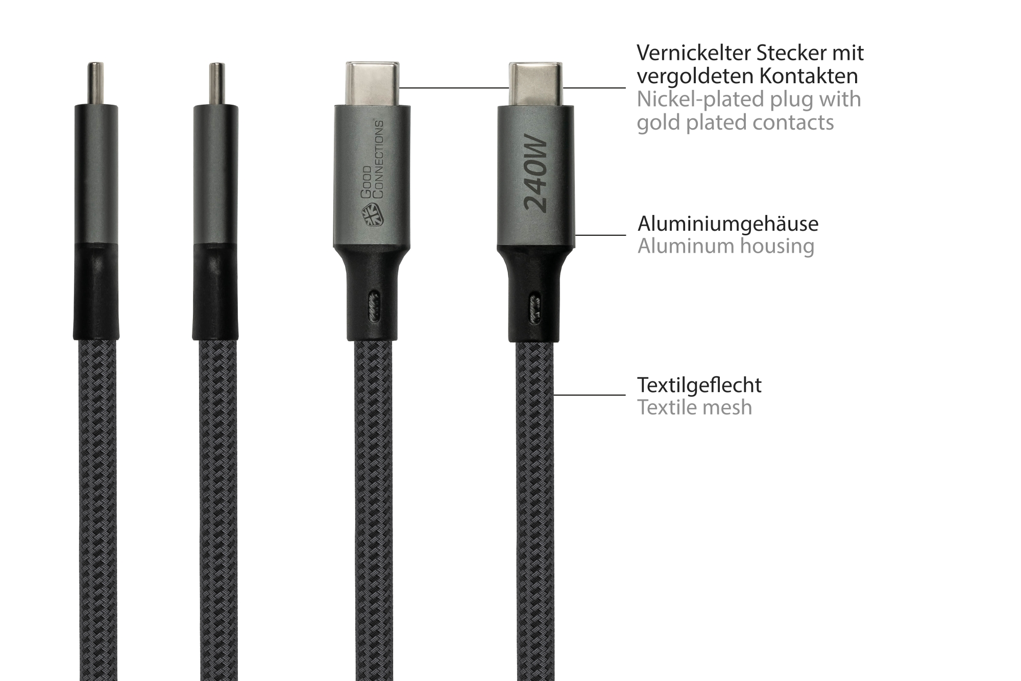 USB 4.0 Gen. 3x2 Kabel (40GBit/s, 240W, 8K@60Hz), USB-C™ Stecker an USB-C™ Stecker, Koaxialkabel, anthrazit, 0,5m, Good Connections®