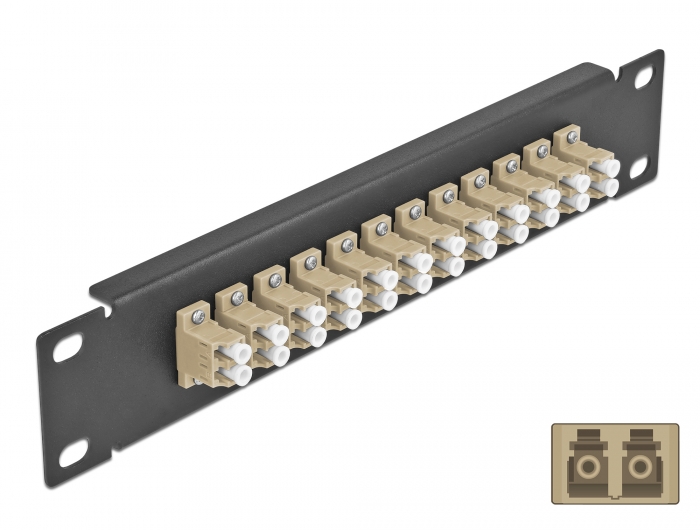 10" LWL Patchpanel 12 Port LC Duplex beige 1 HE schwarz, Delock® [66767]
