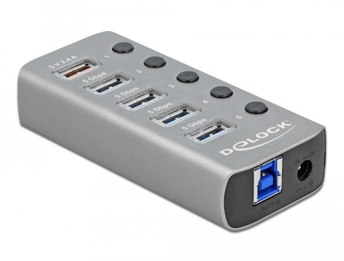 USB 3.2 Gen 1 Hub mit 4 Ports + 1 Schnellladeport mit Schalter und Beleuchtung, Delock® [63262]