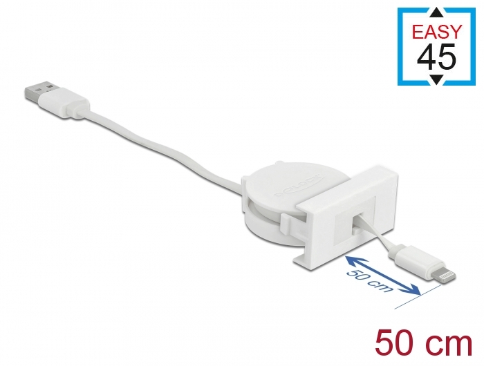 Easy 45 Modul USB 2.0 Ausrollkabel USB Typ-A zu 8 Pin Lightning Stecker weiß, Delock® [81331]