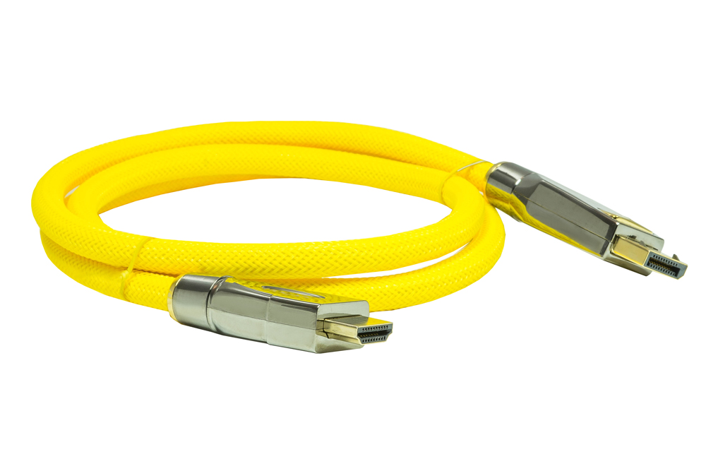 Anschlusskabel DisplayPort 1.2 an HDMI 2.0, 4K2K / UHD, 24K vergoldete Kontakte, OFC, Nylongeflecht gelb, 1m, PYTHON® Series