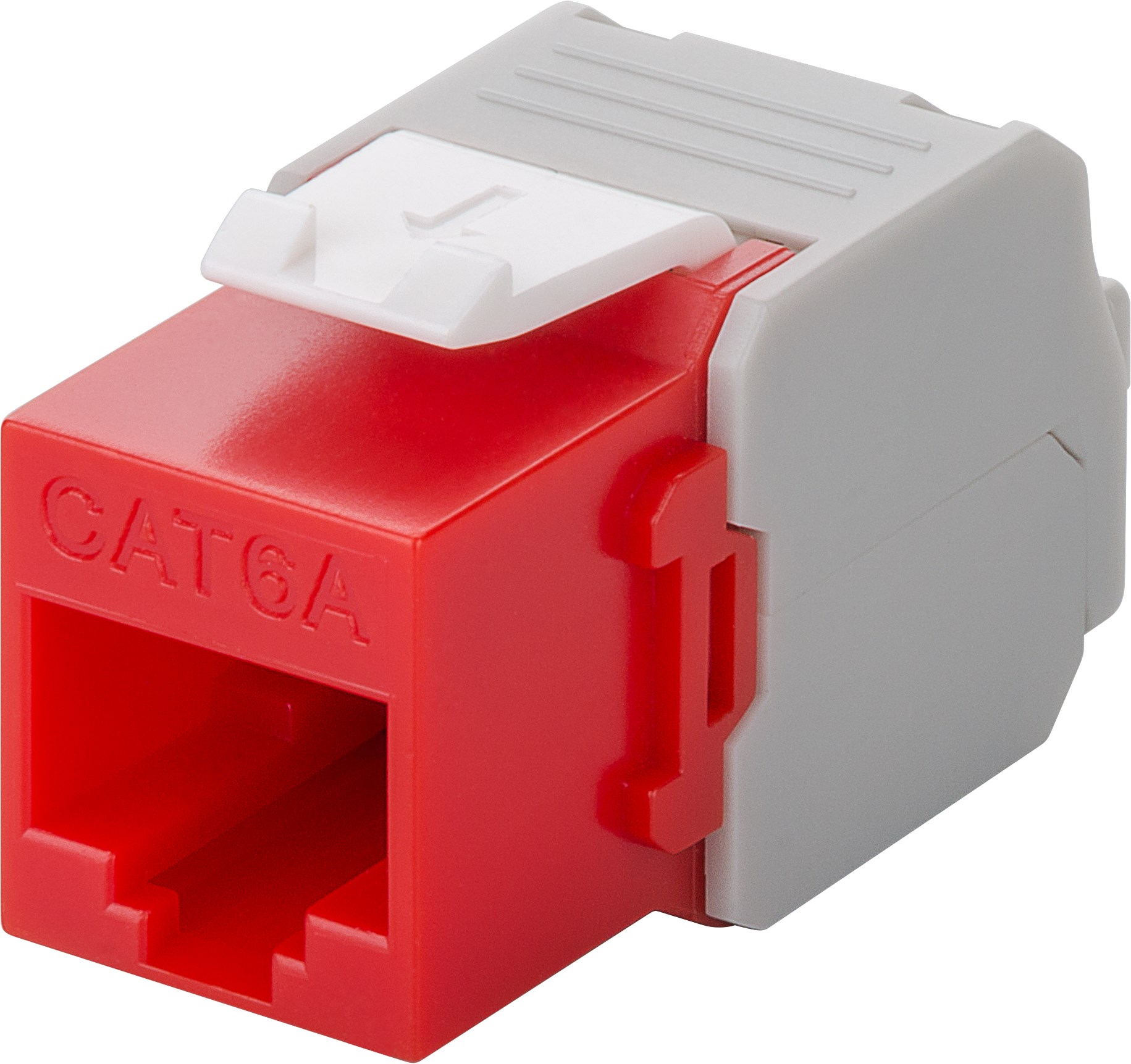 KeyStone RJ45 Jack, Cat. 6a, ungeschirmt, 500MHz, weiß/rot