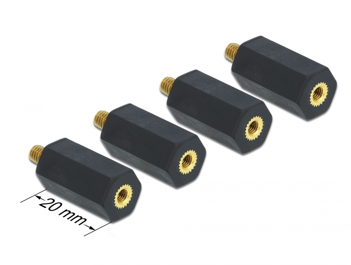 Abstandshalter M4 x M3, Sechskant, Innen / Außen, 20 mm schwarz 4 Stück, Delock® [60242]