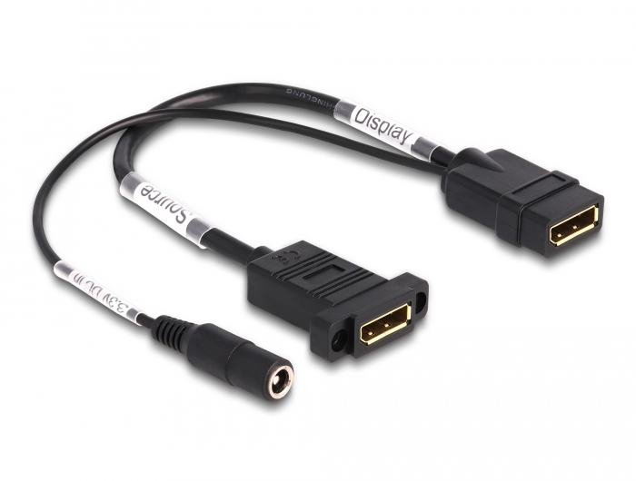 Delock DisplayPort Kabel 4K 60 Hz mit DC Einspeisung 2,1 x 5,5 mm 0,30 m zum Einbau, Delock® [87039]