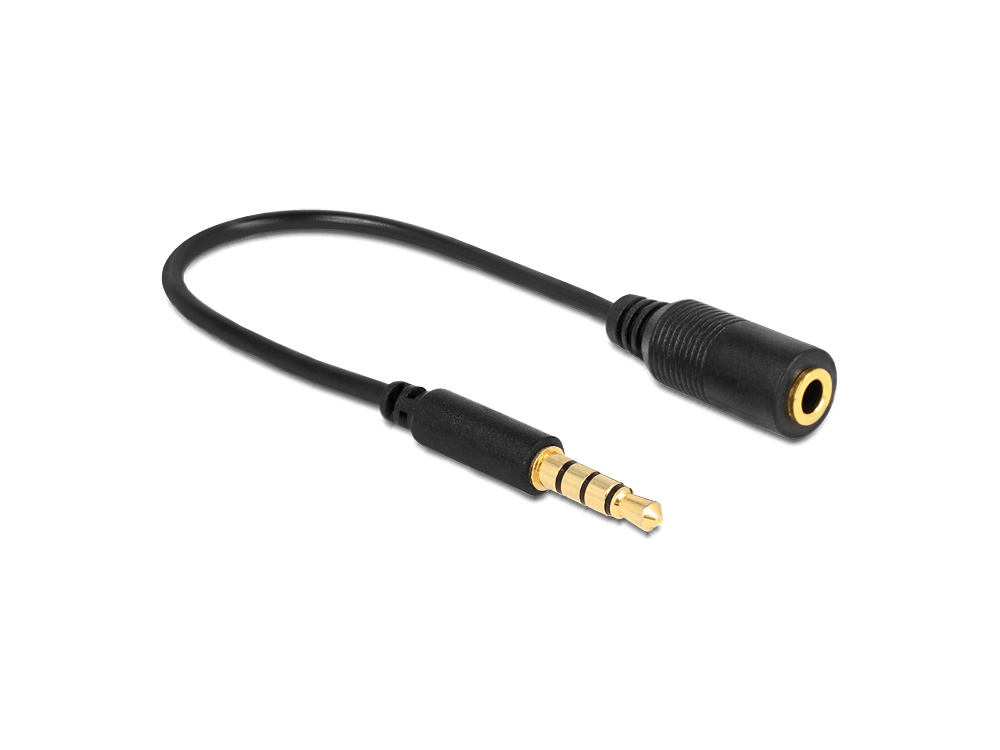Kabel Klinke 3,5 mm 4 Pin Stecker an Klinke 3,5 mm 4 Pin Buchse (ändert die Pinbelegung), schwarz, 17,5cm, Delock® [62498]
