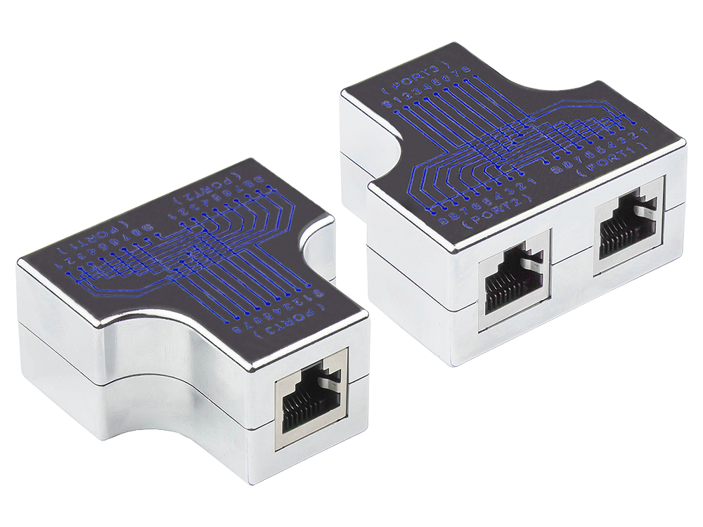 Modular T-Adapter, 1x RJ45-Buchse an 2x RJ45-Buchse, Belegung 1:1, Good Connections®
