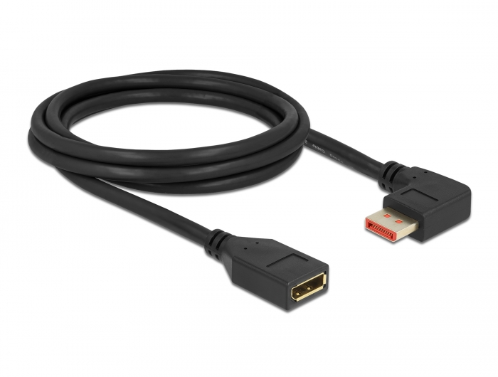 DisplayPort Verlängerungskabel Stecker 90° rechts gewinkelt zu Buchse 8K 60 Hz, schwarz, 2 m, Delock® [87078]